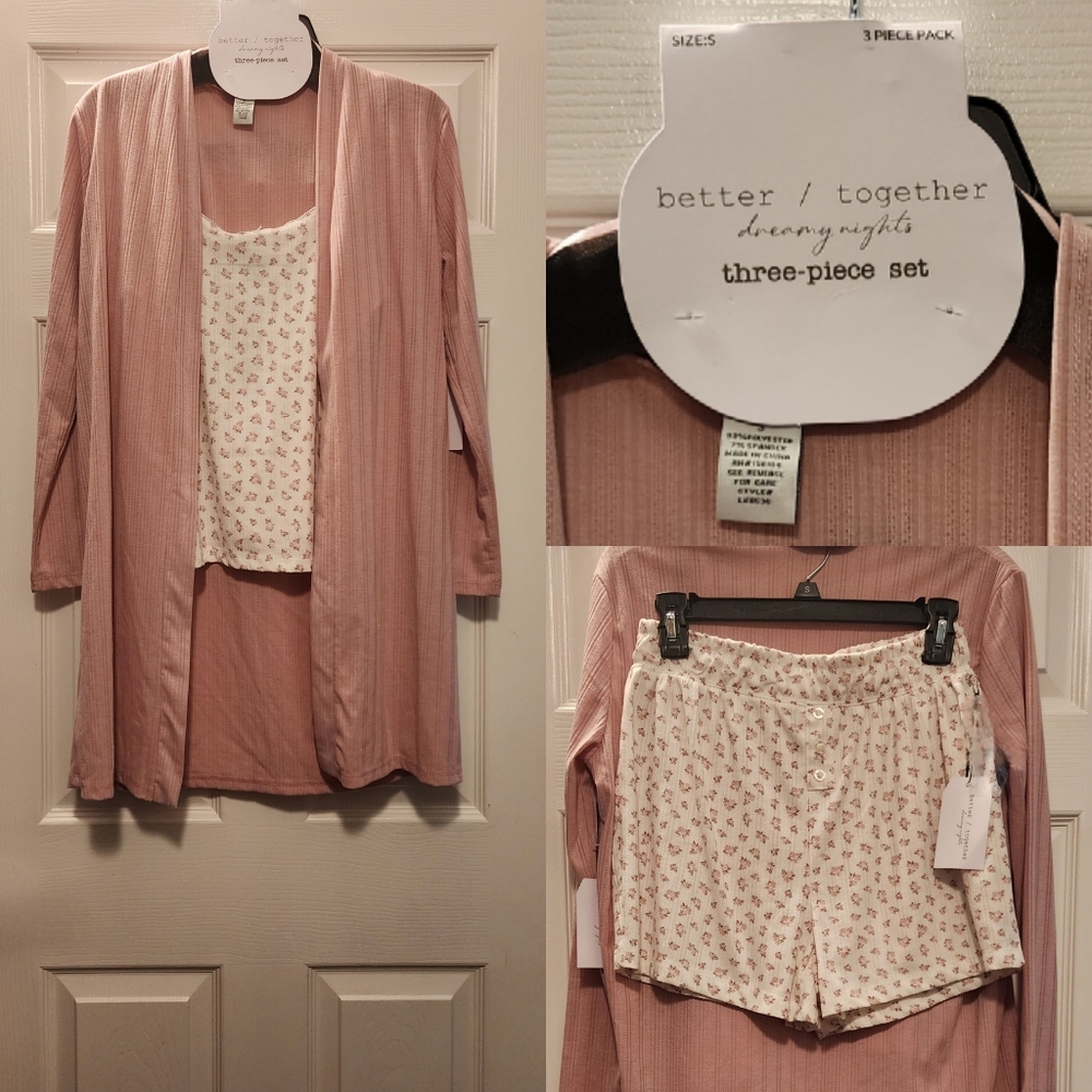NWT 3 Piece PJ Set ~ better / together dreamy nights ~ Jacket, Tank Top, Shorts